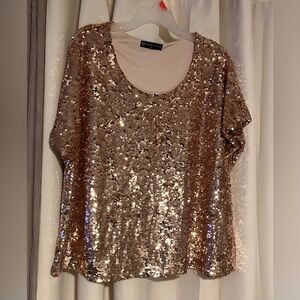 Fashion to Figure Shimmering Sequin Blouse in Rose Gold